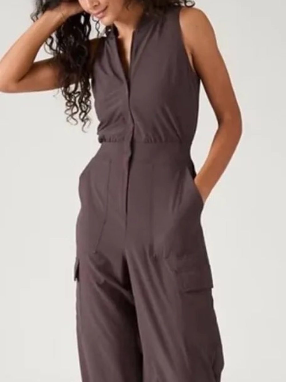 Athleta Sleeveless Cargo Jumpsuit in Brown/berry size 10 tall